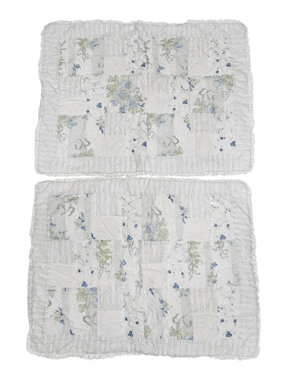 Simply Shabby Chic British Rose Blue Floral Patchwork Quilted STD Pillow Shams 2